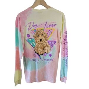 Simply Southern Dog Lover Print Tye Die Pullover Sweatshirt Sz M Long Sleeve